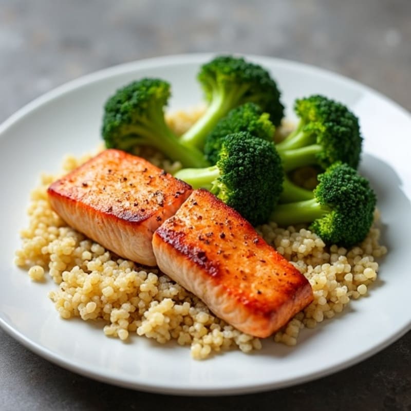 Seared Salmon with Steamed Broccoli and Quinoa
