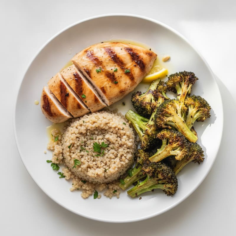 Grilled Chicken Breast with Roasted Broccoli and Quinoa