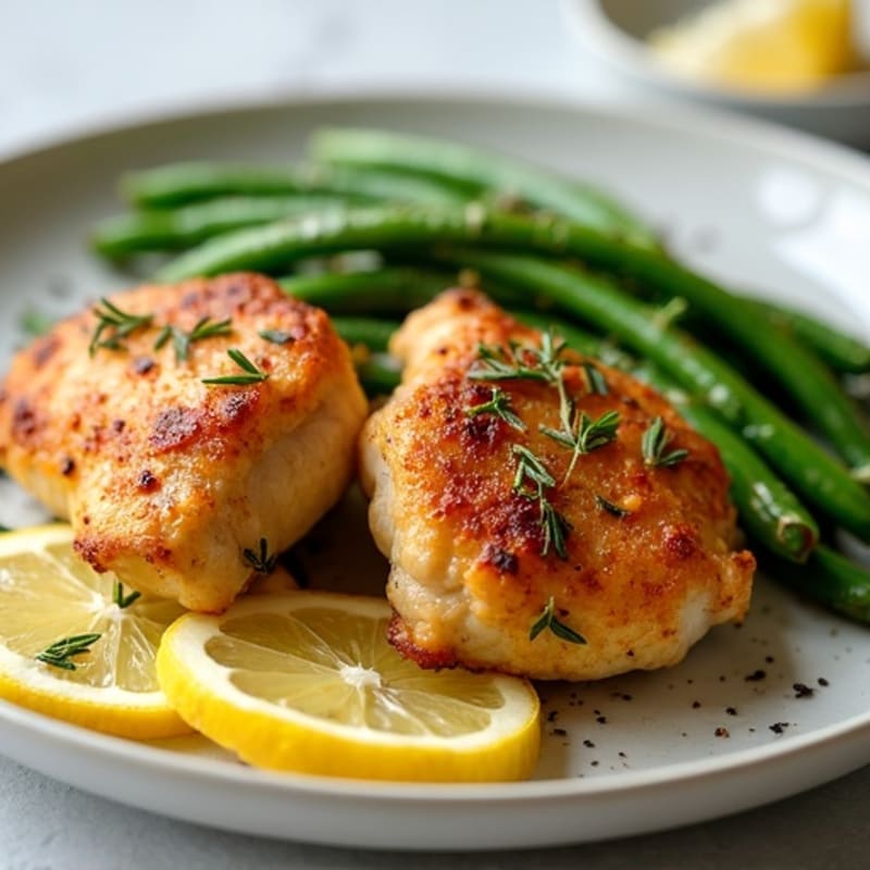 Crispy Lemon-Herb Roasted Chicken Thighs with Roasted Green Beans
