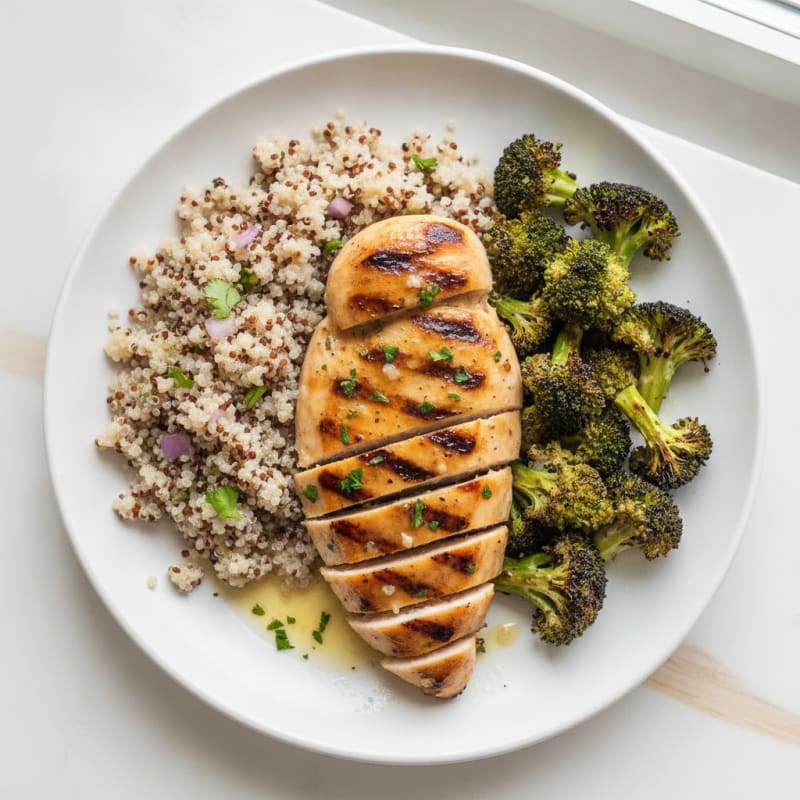 Grilled Lemon Garlic Chicken Breast with Quinoa and Roasted Broccoli