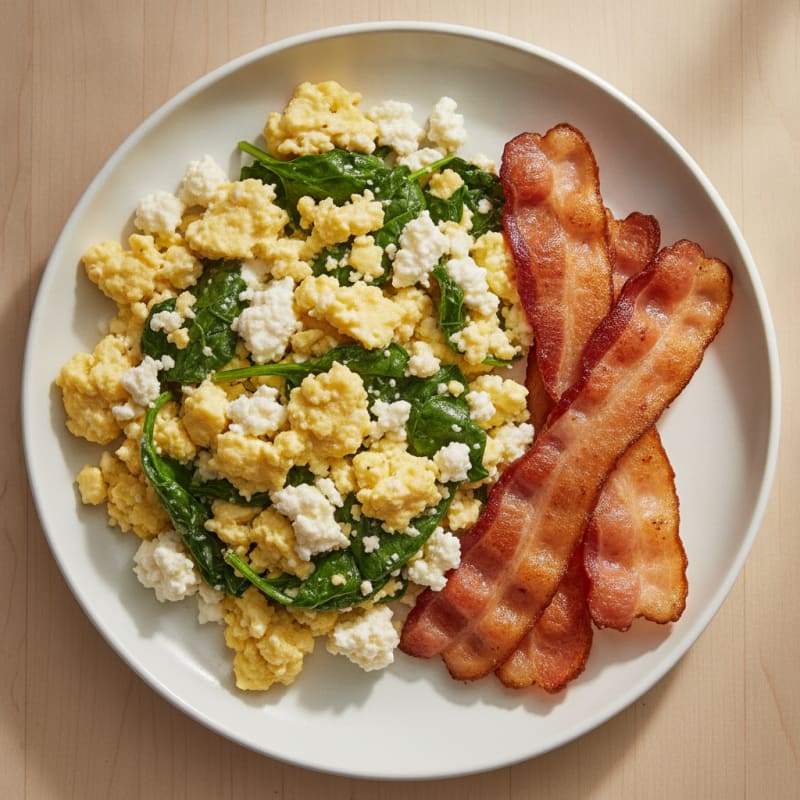 Cottage Cheese Scramble with Spinach and Turkey Bacon