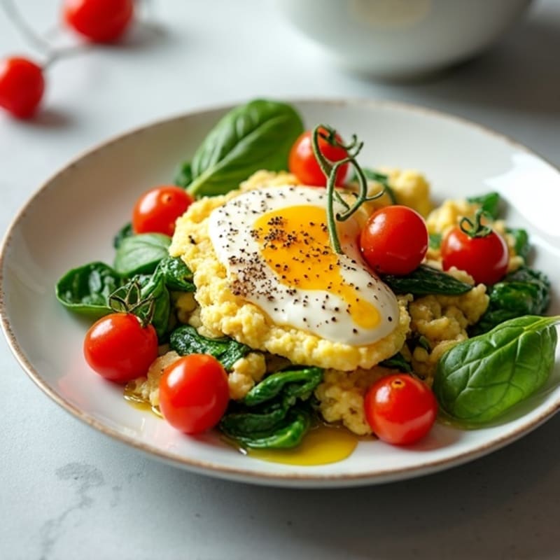 Egg White and Cottage Cheese Scramble with Spinach and Tomatoes