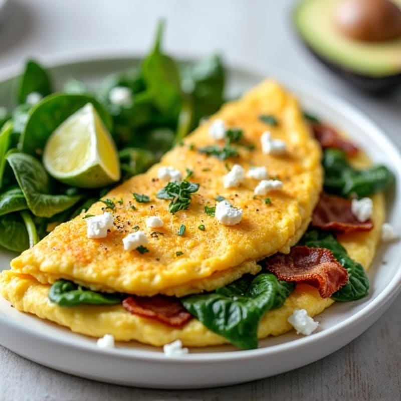 Egg White Omelette with Spinach and Turkey Bacon