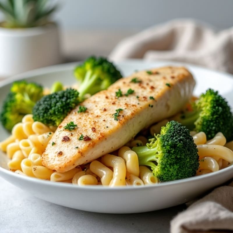 Healthy Creamy Chicken Alfredo with Roasted Broccoli