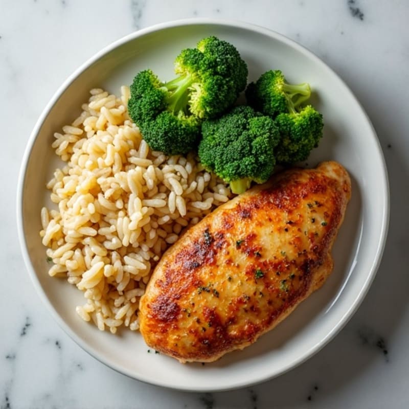 Crispy Lemon-Herb Chicken with Fluffy Brown Rice and Roasted Broccoli