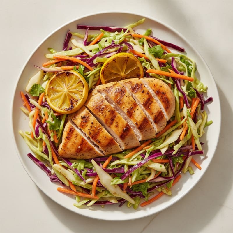 Grilled Chicken Breast with Crunchy Cabbage Slaw