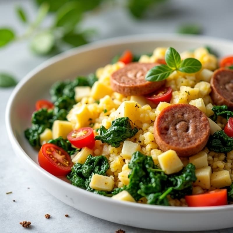 Egg White and Spinach Scramble with Turkey Sausage
