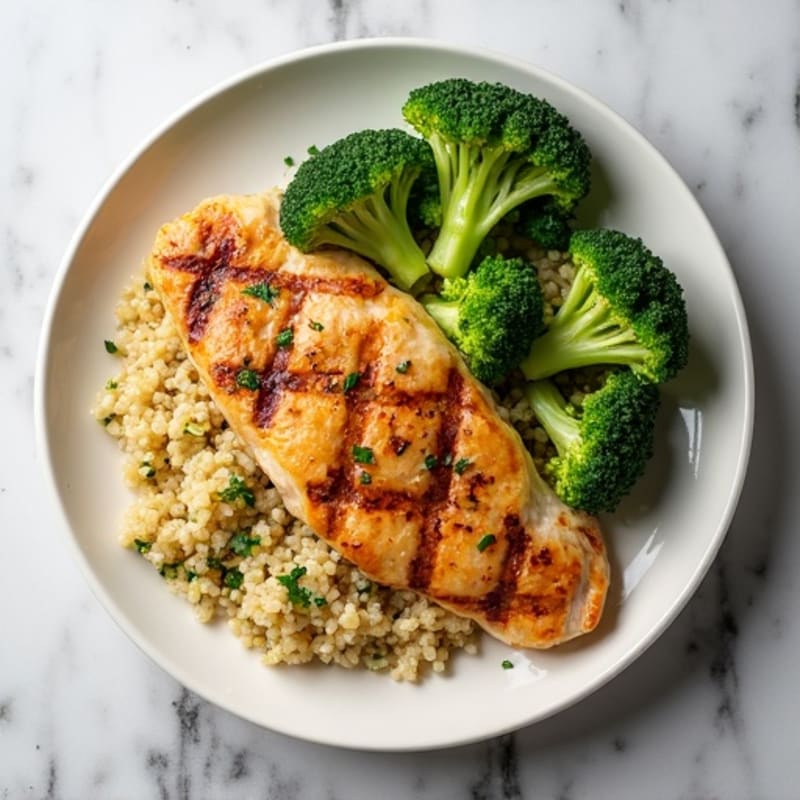 Grilled Chicken Breast with Quinoa and Roasted Broccoli