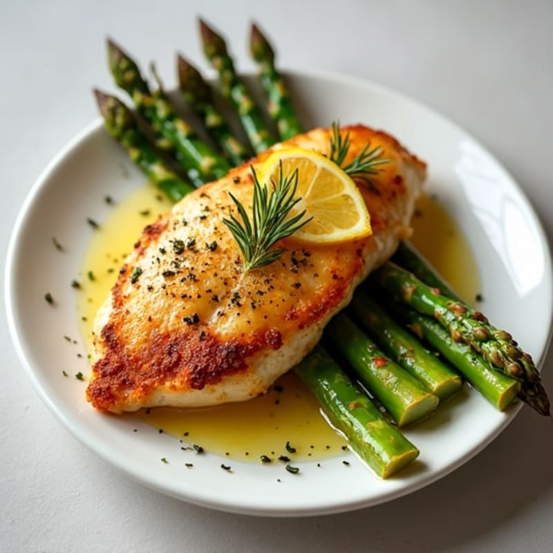 Crispy Lemon-Herb Roasted Chicken with Roasted Asparagus