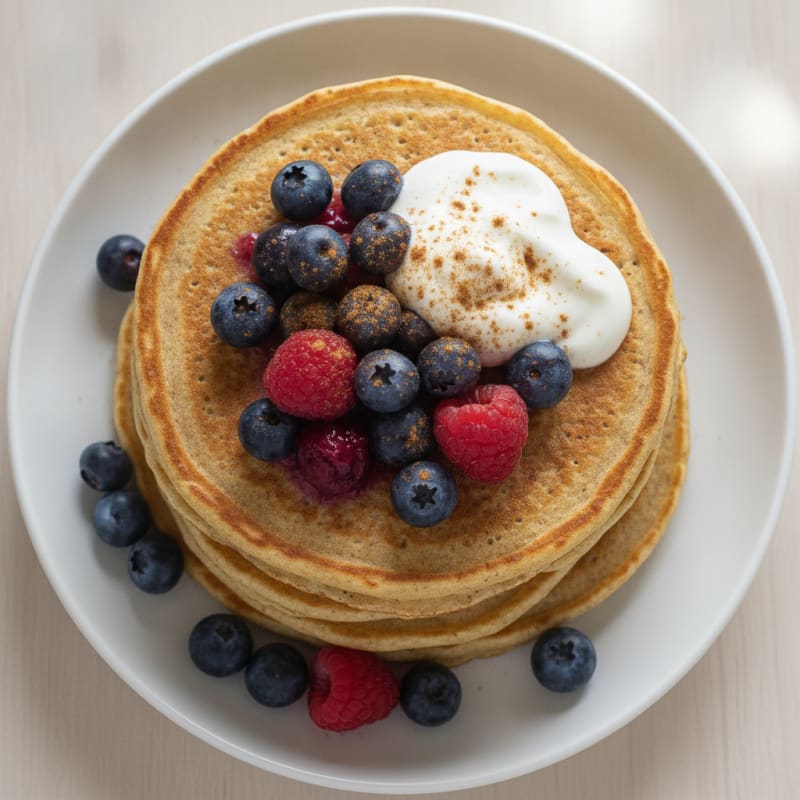 Fluffy Greek Yogurt Protein Pancakes with Fresh Berries