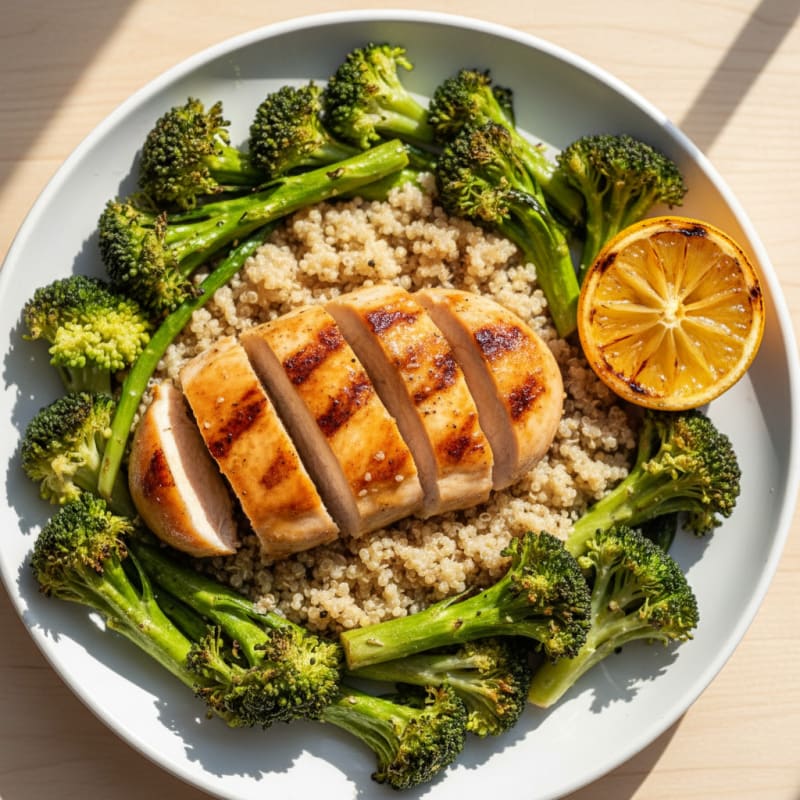 Grilled Chicken Breast with Quinoa and Roasted Broccoli