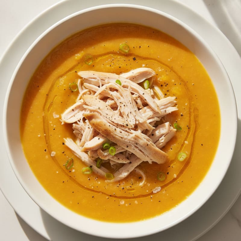 Roasted Butternut Squash Soup with Shredded Chicken