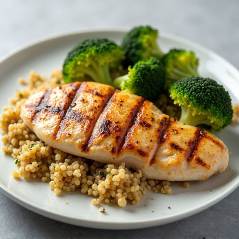 Grilled Chicken Breast with Roasted Broccoli and Quinoa