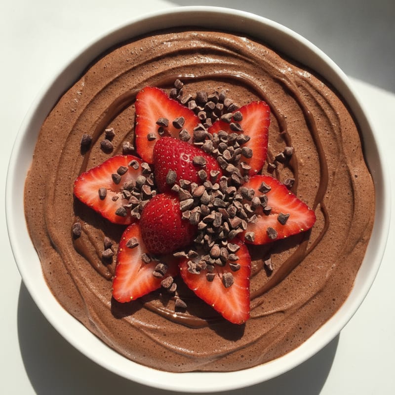 Chocolate Protein Mousse with Sliced Strawberries