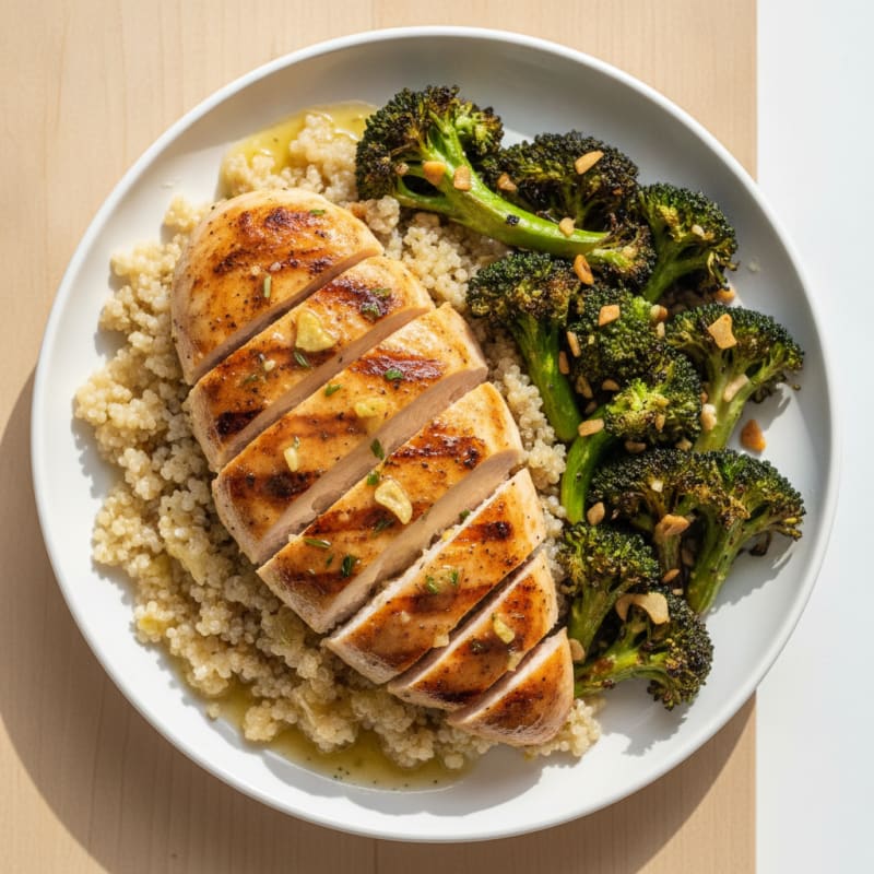 Grilled Chicken Breast with Quinoa and Roasted Broccoli