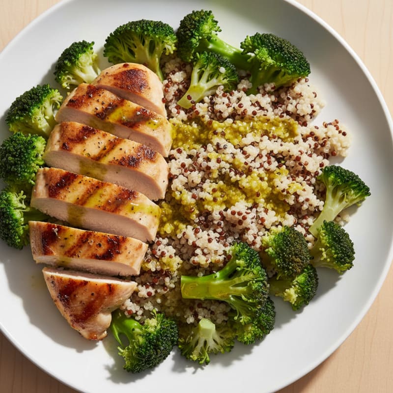 Grilled Chicken Breast with Quinoa and Steamed Broccoli
