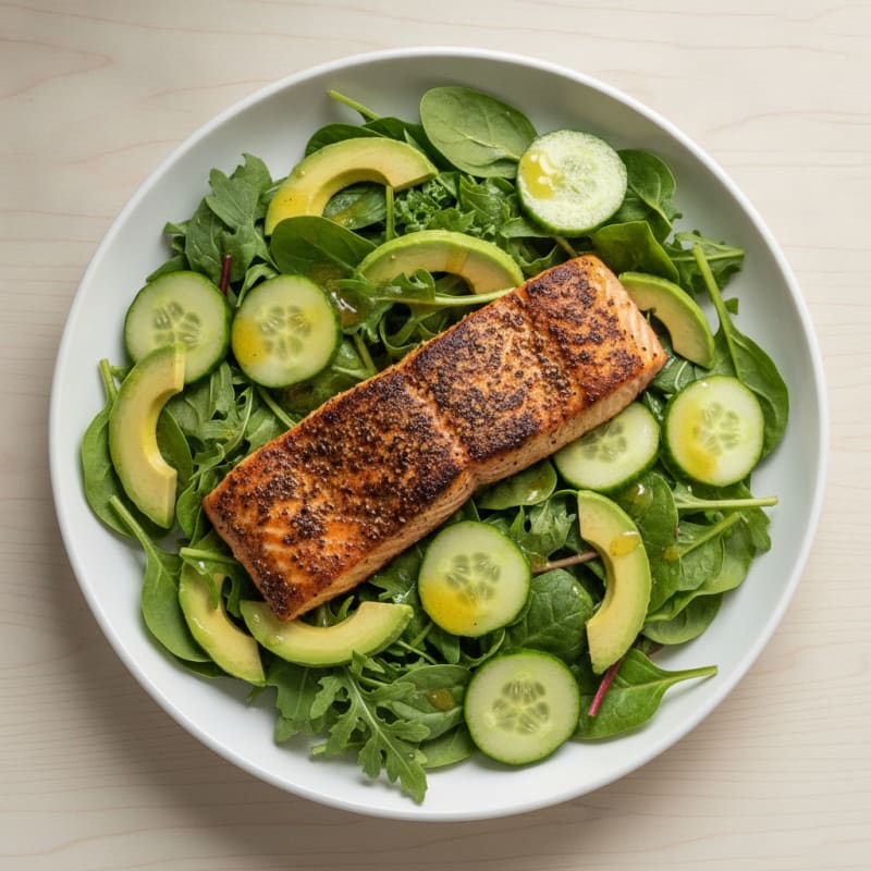 Blackened Salmon Salad with Avocado and Cucumber