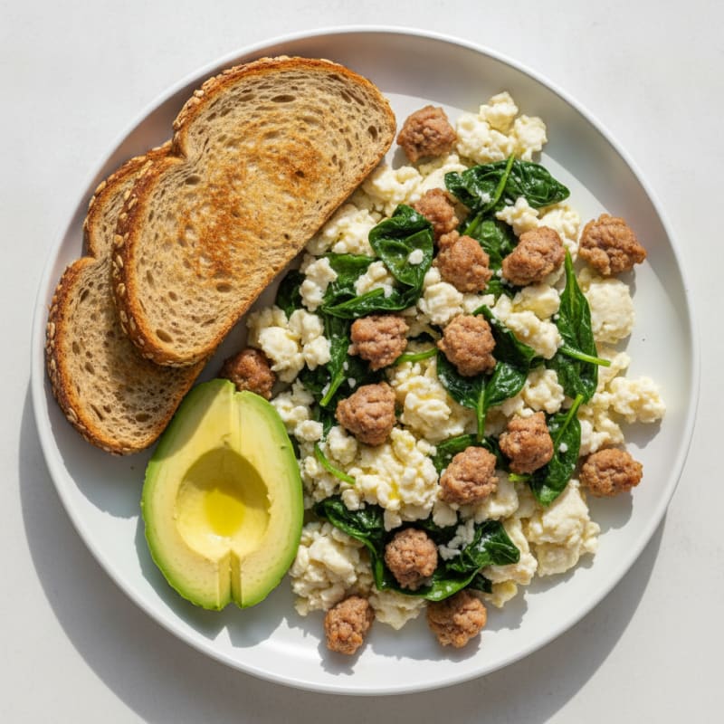 Egg White Scramble with Turkey Sausage and Spinach