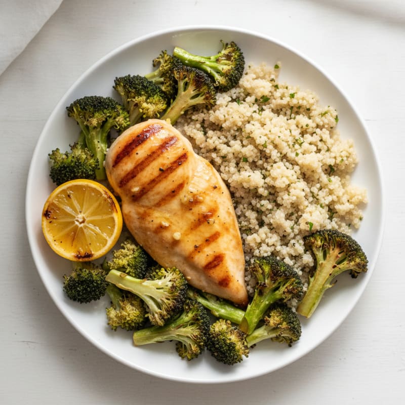 Grilled Chicken Breast with Quinoa and Roasted Broccoli