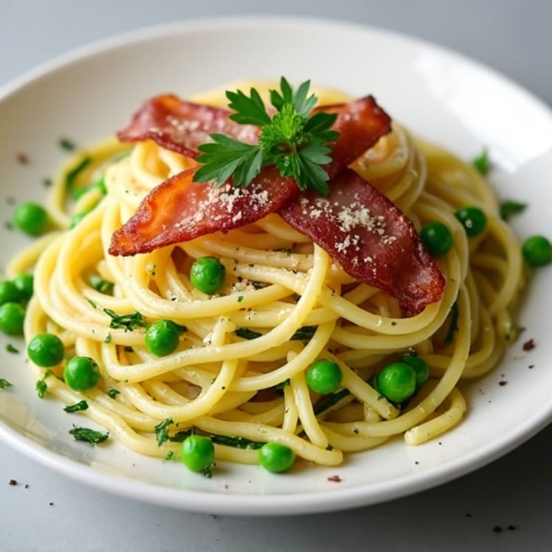 Lean Turkey Bacon Carbonara with Fresh Peas