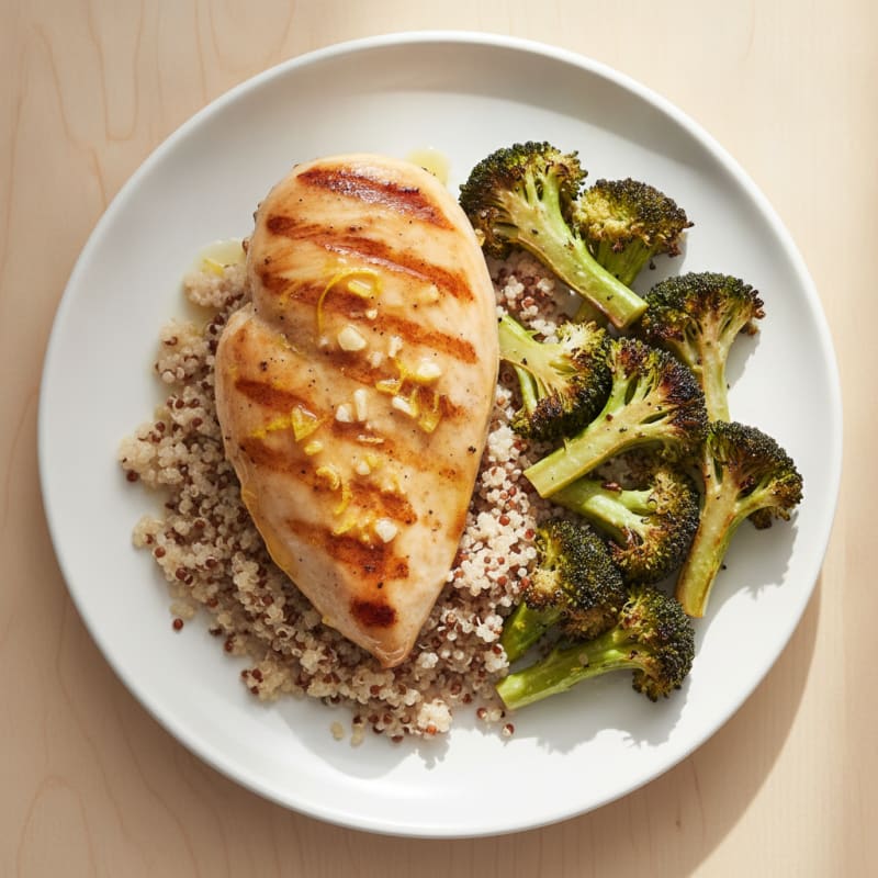 Grilled Chicken Breast with Quinoa and Roasted Broccoli