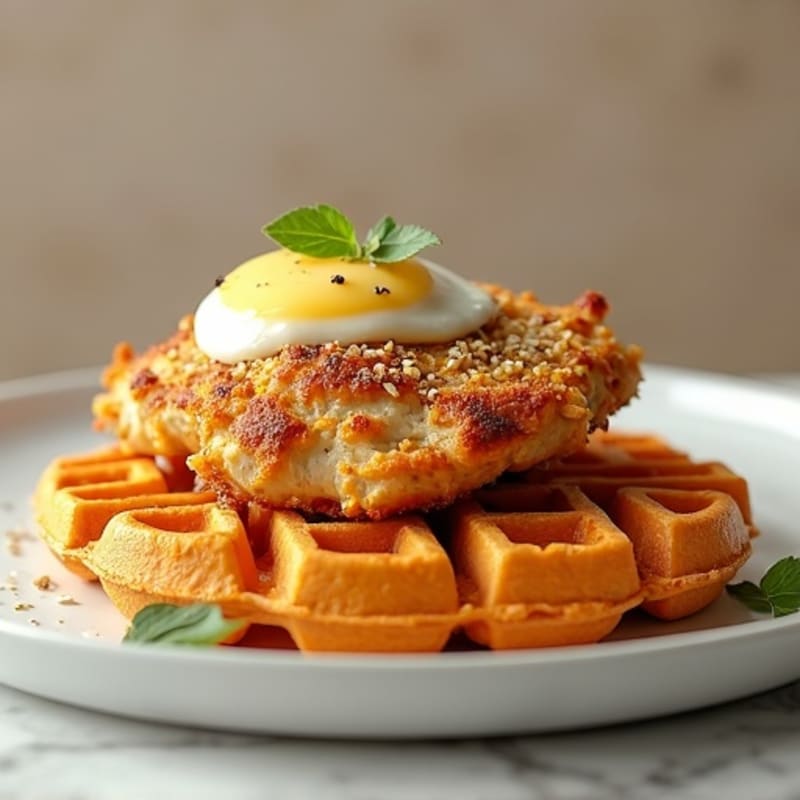 Golden Herb-Crusted Chicken with Sweet Potato Protein Waffles