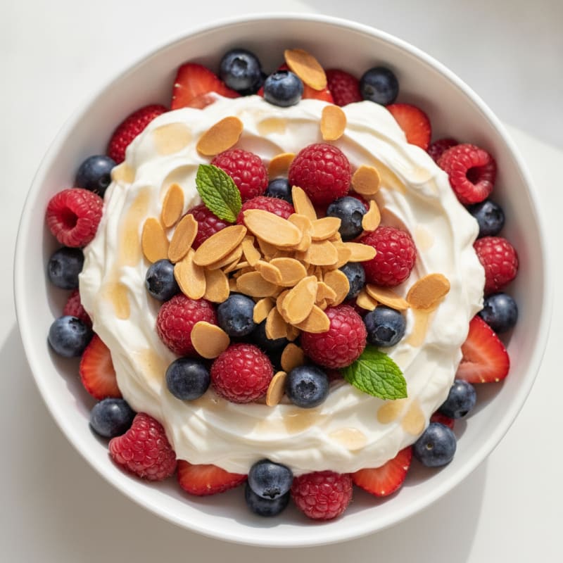 Greek Yogurt Protein Parfait with Mixed Berries and Almonds