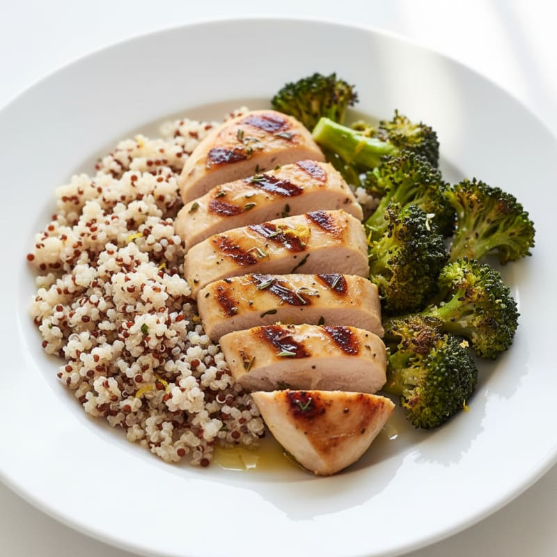 Grilled Chicken Breast with Roasted Broccoli and Quinoa