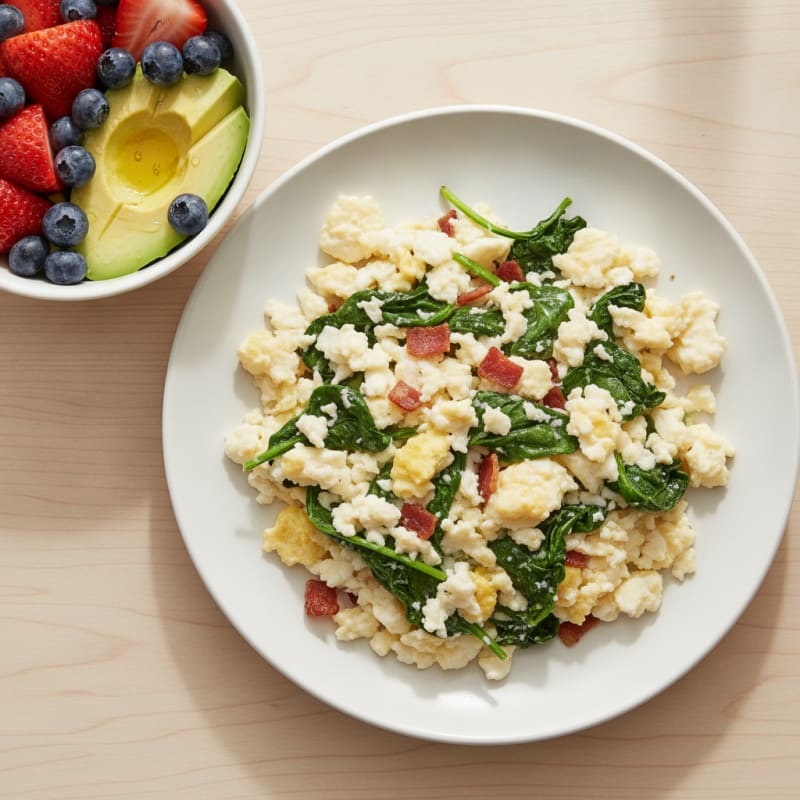 Egg White Spinach Scramble with Fresh Berries