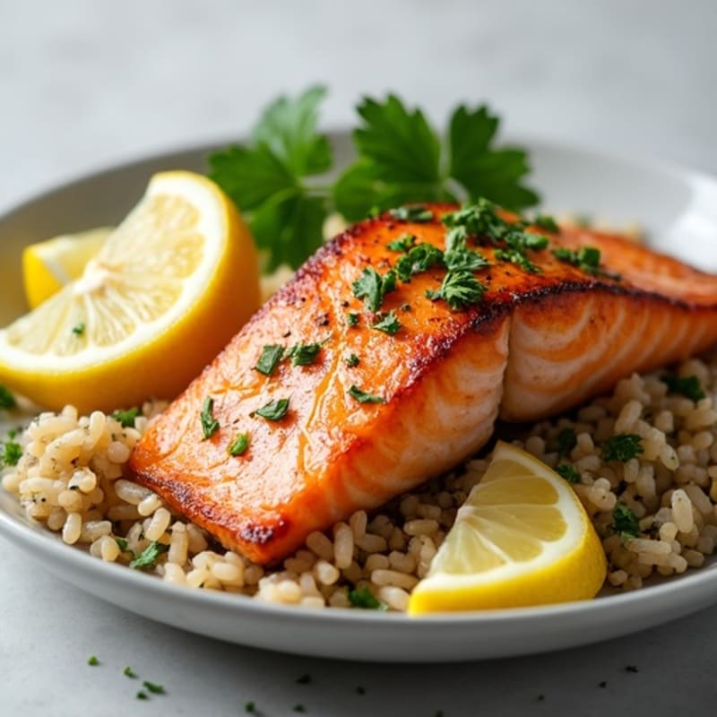 Crispy Pan-Seared Salmon with Fresh Herb Rice