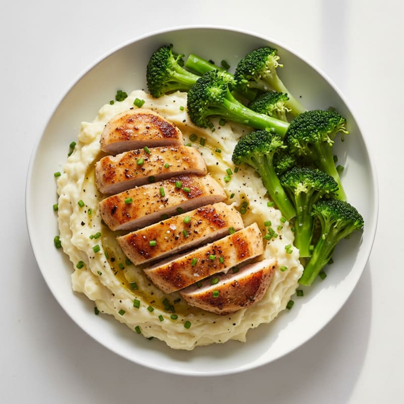 Creamy Garlic Mashed Potatoes with Herb-Seared Chicken