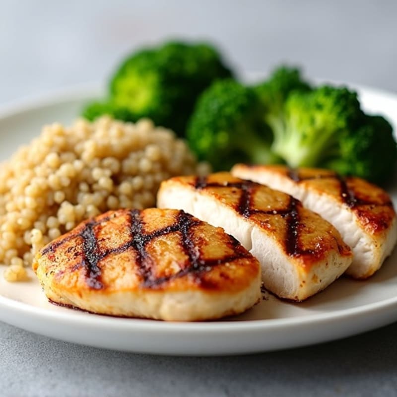 Grilled Chicken Breast with Steamed Broccoli and Quinoa