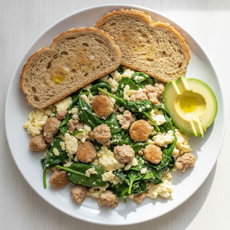 Egg White and Turkey Sausage Scramble with Spinach