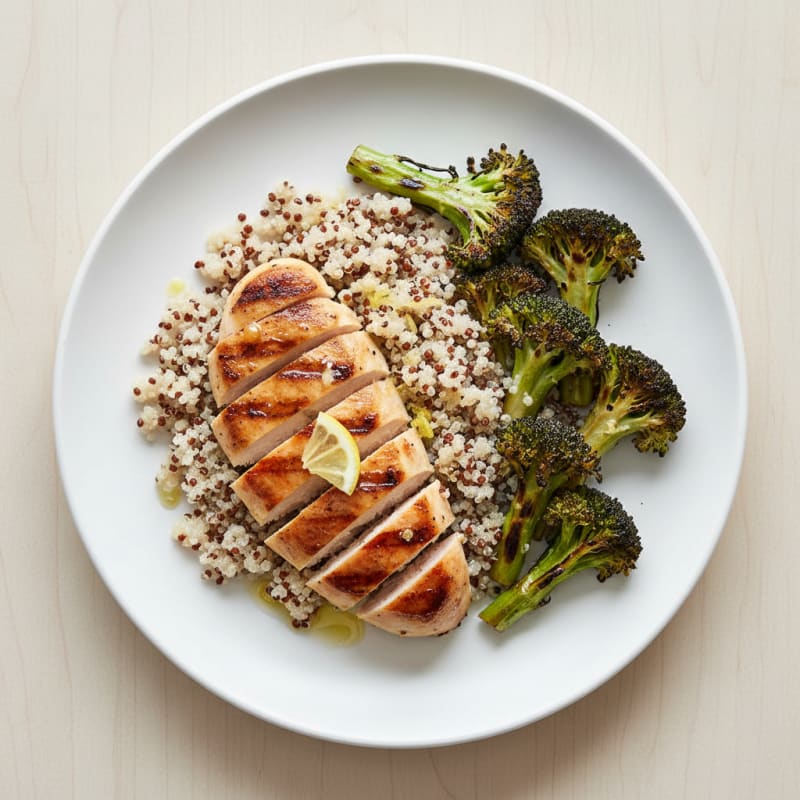 Grilled Chicken Breast with Quinoa and Roasted Broccoli