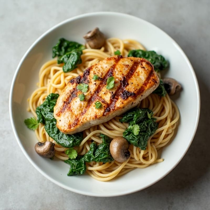 Creamy Mushroom Truffle Pasta with Wilted Spinach