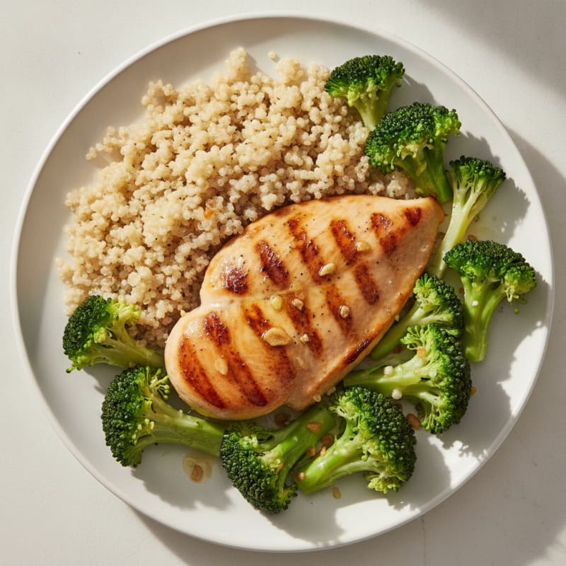 Grilled Chicken Breast with Steamed Broccoli and Quinoa