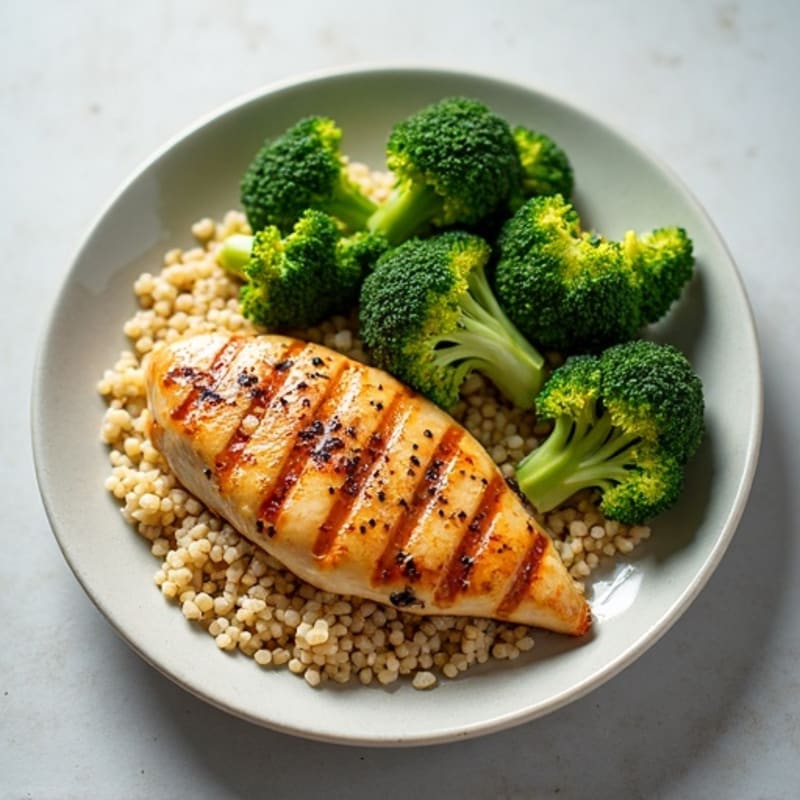 Grilled Chicken Breast with Quinoa and Roasted Broccoli