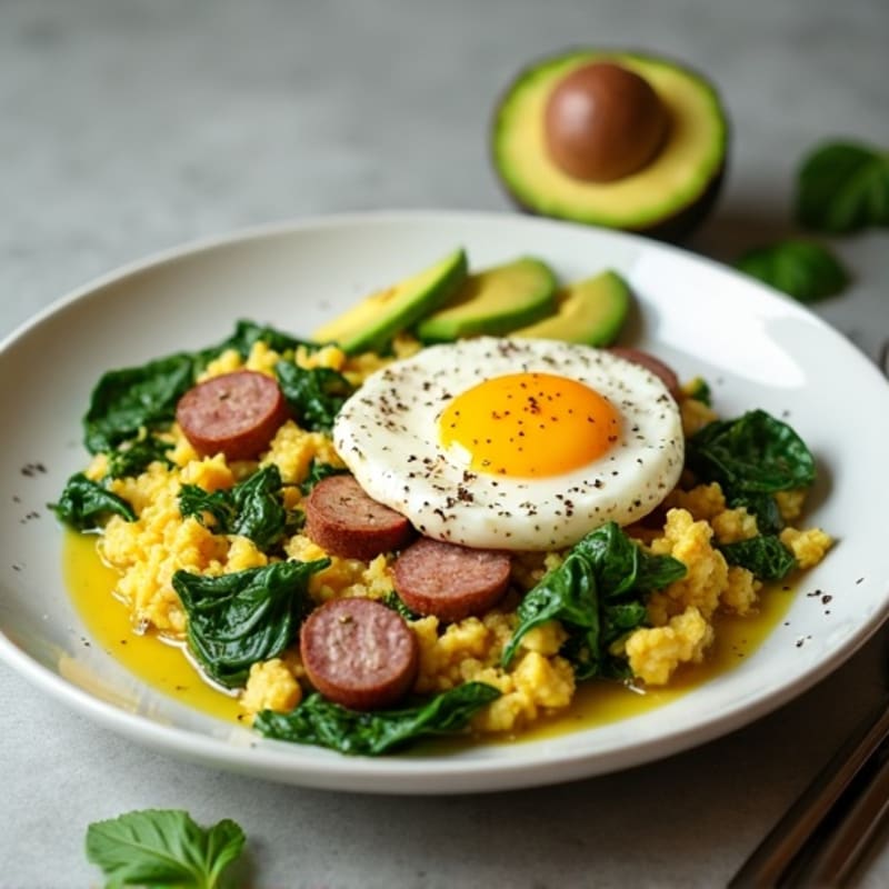 Egg White and Spinach Scramble with Turkey Sausage