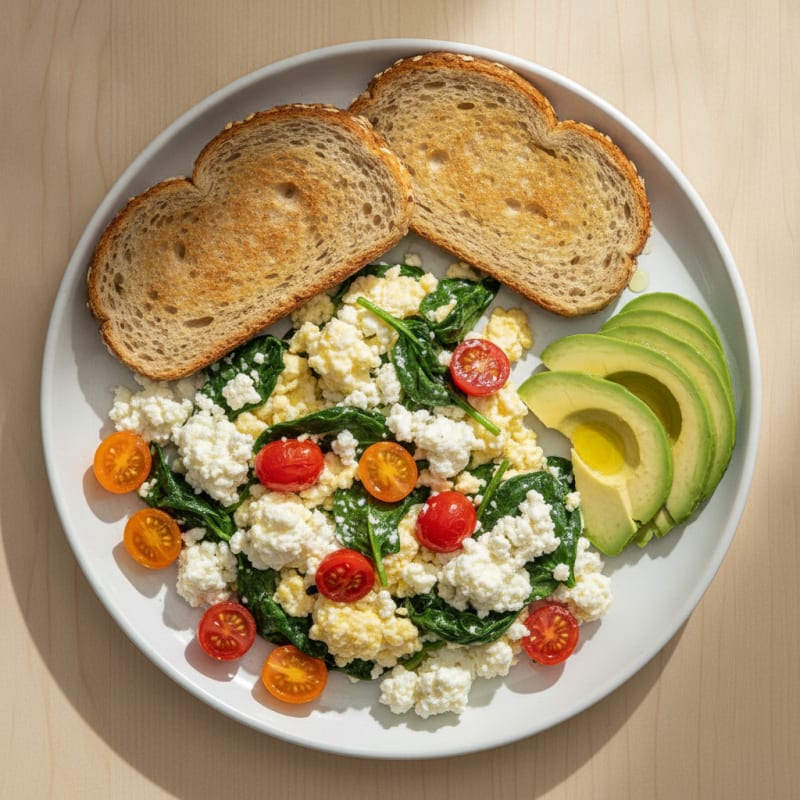 Cottage Cheese Scramble with Spinach and Cherry Tomatoes