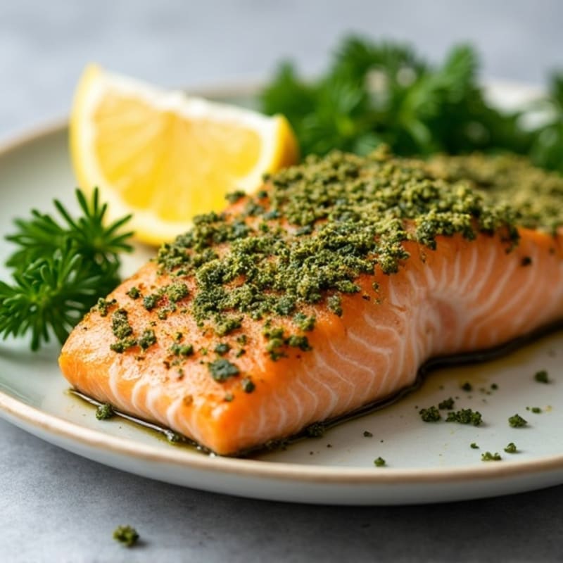 Herb-Crusted Pan Seared Salmon with Lemon