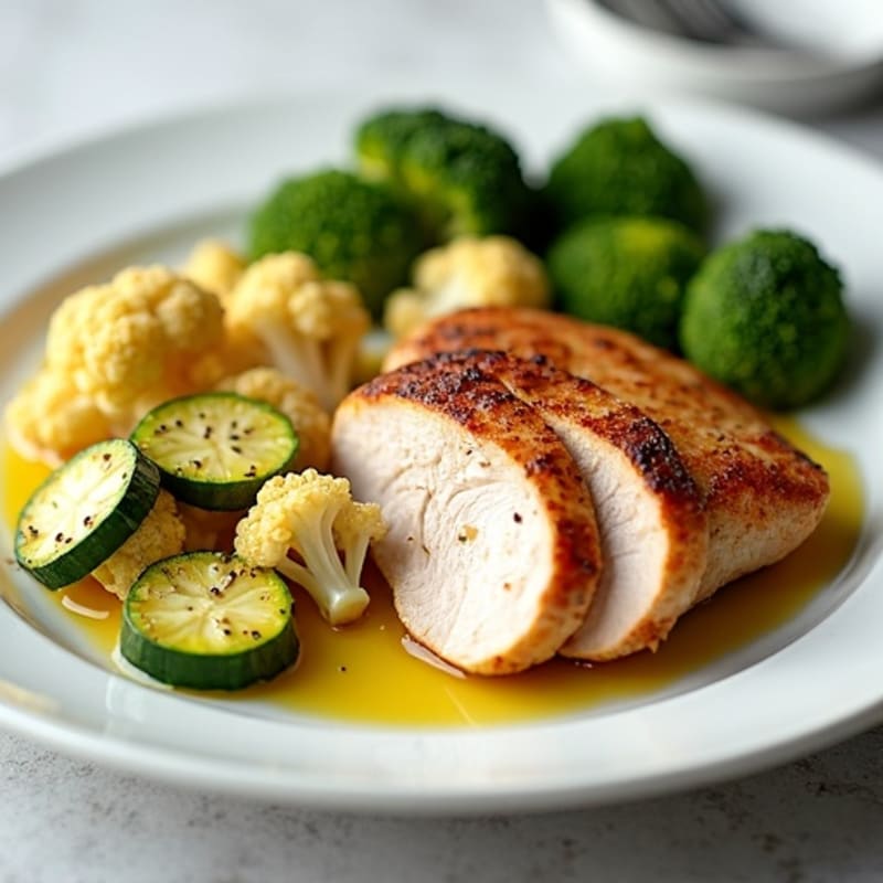 Seared Turkey Breast with Roasted Zucchini and Cauliflower
