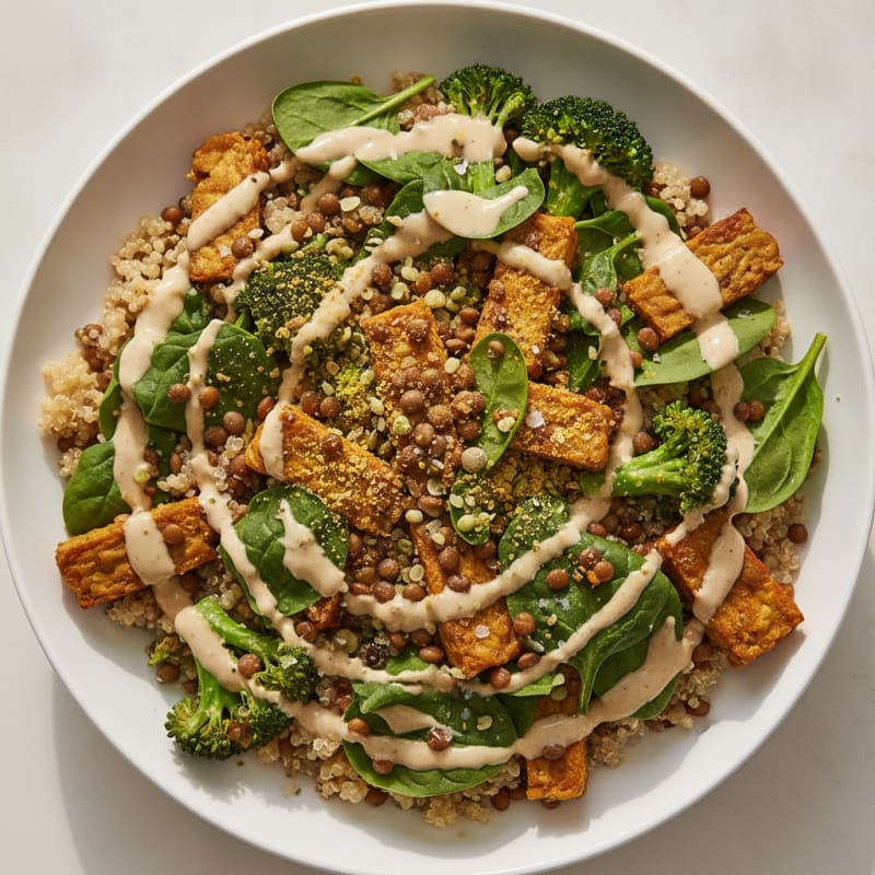 Lentil and Quinoa Power Bowl with Tahini Dressing