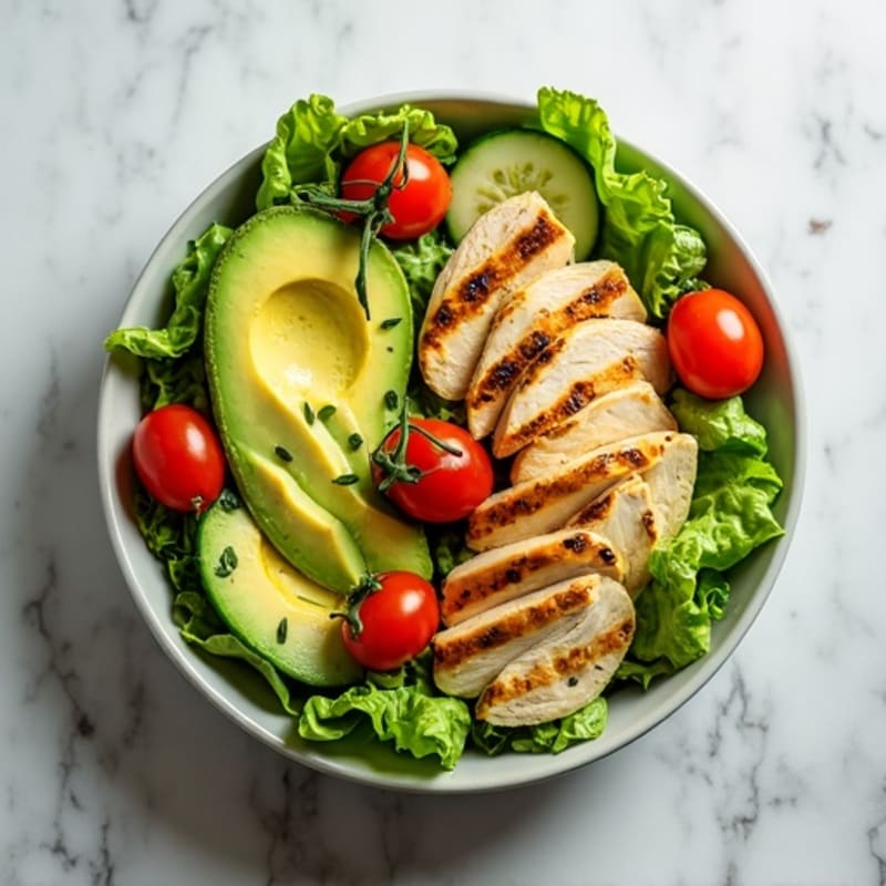 Crisp Avocado and Grilled Chicken Salad Bowl with Zesty Vinaigrette