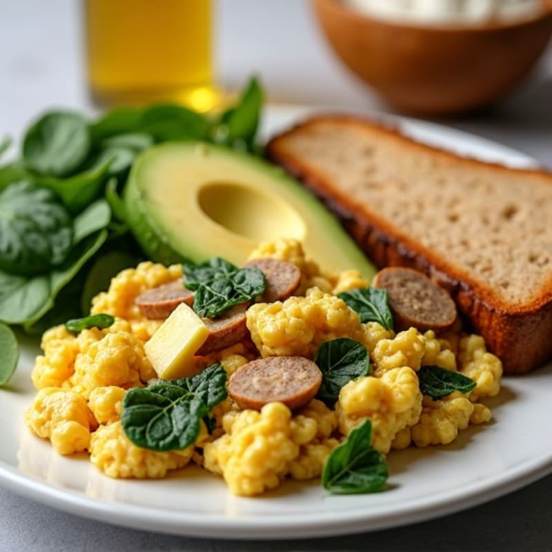 Egg White Scramble with Turkey Sausage and Spinach