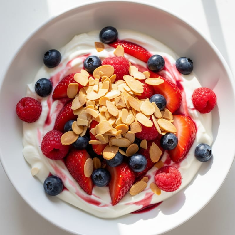 Greek Yogurt Protein Parfait with Mixed Berries and Almonds