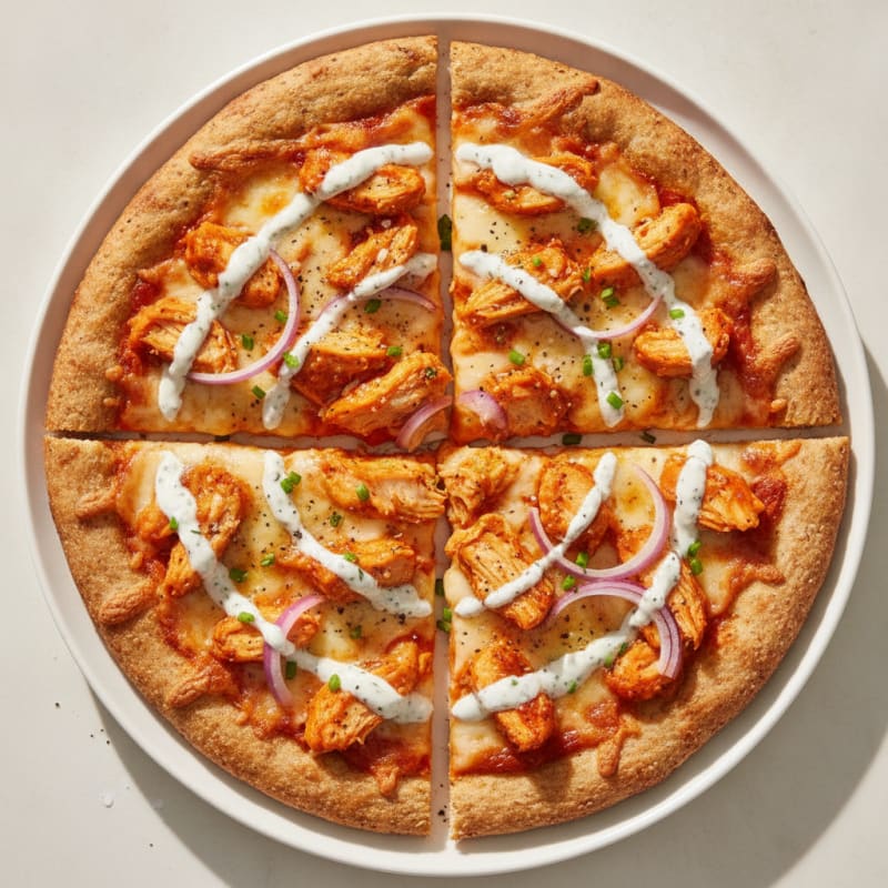 Buffalo Chicken Pizza with Ranch Drizzle