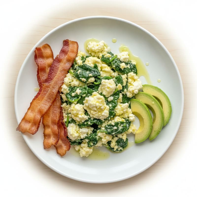 Cottage Cheese Scramble with Spinach and Turkey Bacon