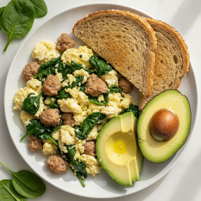 Egg White and Turkey Sausage Scramble with Spinach