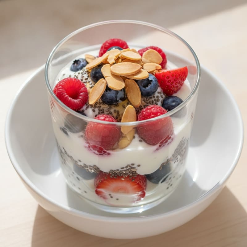 Greek Yogurt Berry Parfait with Chia and Almonds