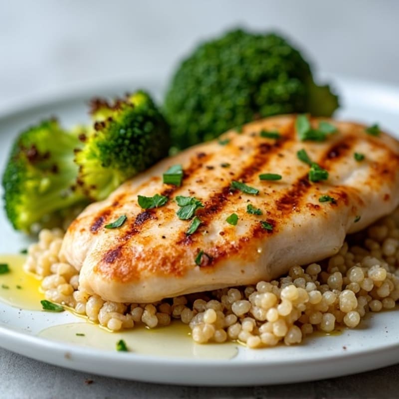 Grilled Chicken Breast with Quinoa and Roasted Broccoli